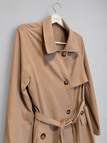 Trench coat SHEIN | Beige arena con cinturón | talla XS (calza S/M)