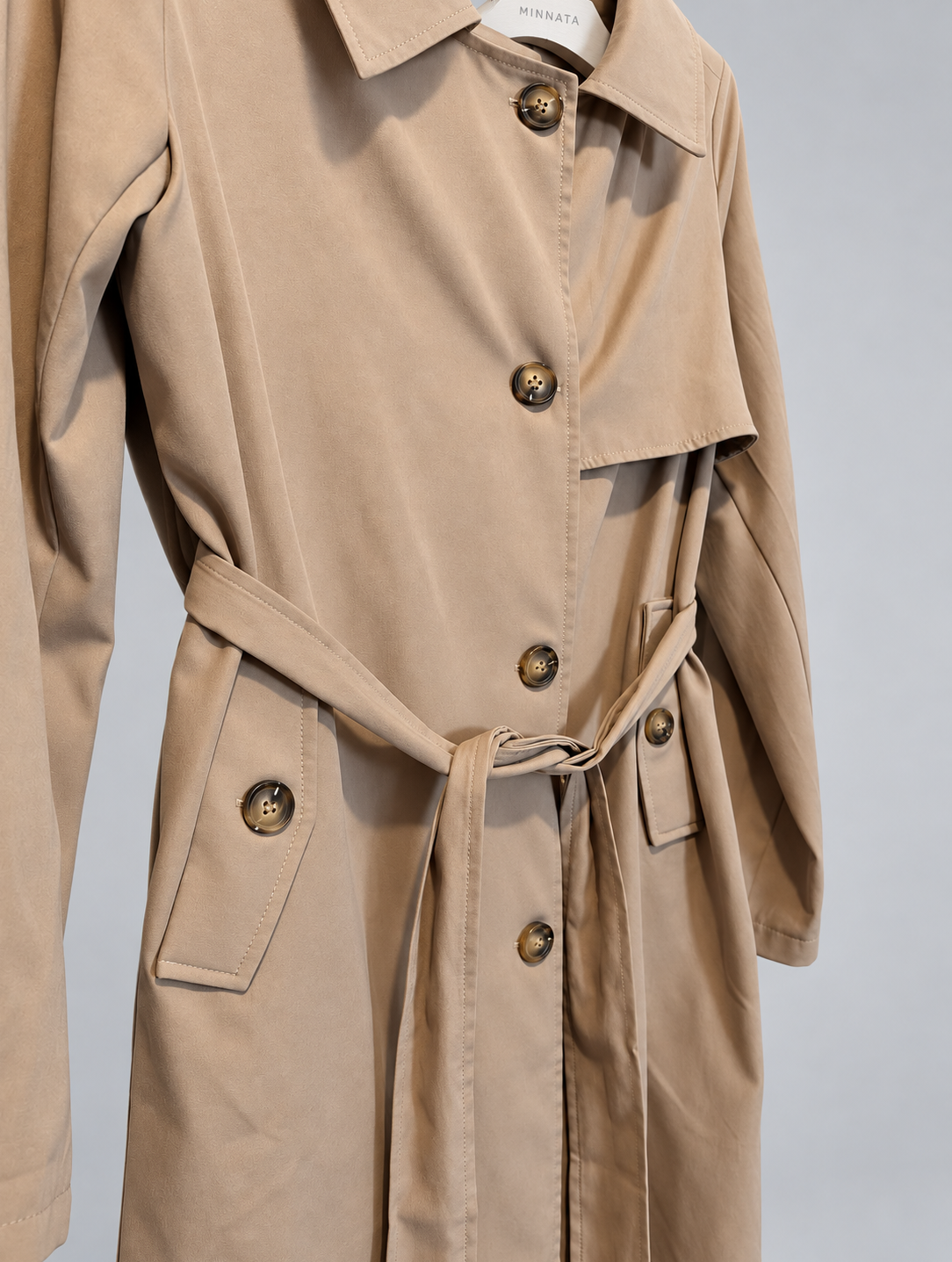 Trench coat SHEIN | Beige arena con cinturón | talla XS (calza S/M)