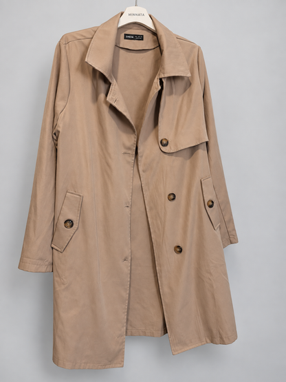 Trench coat SHEIN | Beige arena con cinturón | talla XS (calza S/M)