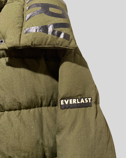 Parka puffer Everlast | Verde militar con capucha desmontable (100% poliéster)| Talla L