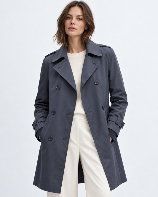 Trench coat MANGO (línea Suit) | Azul marino satinado | talla XS