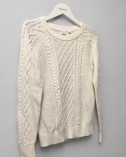 Sweater grueso de trenzas GAP | Blanco crema (cable knit)| Talla S