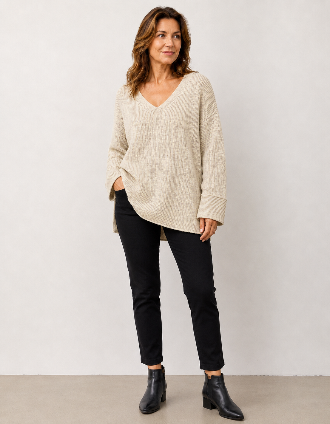 Sweater Largo Calvin Klein Cuello V con Brillos | Talla L