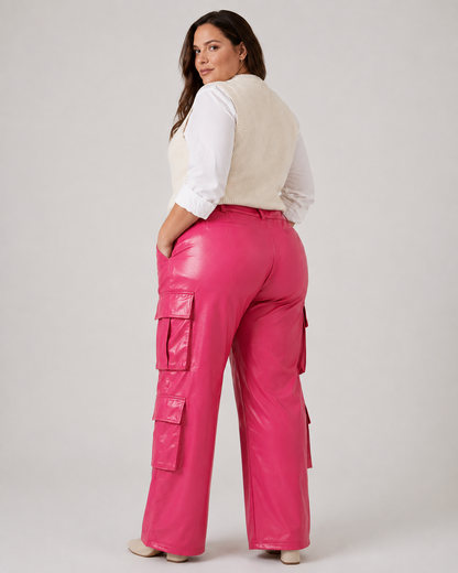 Pantalón cargo de cuerina Rosado Fucsia|  (Barbiecore) | Talla 44