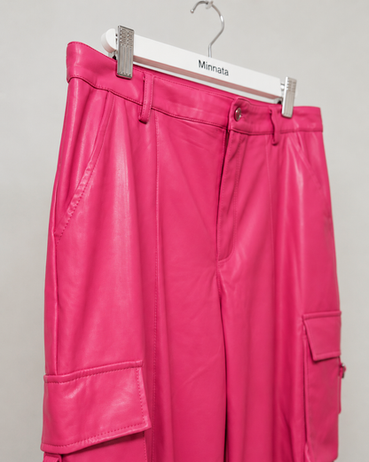Pantalón cargo de cuerina Rosado Fucsia|  (Barbiecore) | Talla 44