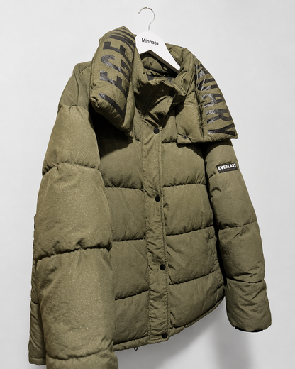Parka puffer Everlast | Verde militar con capucha desmontable (100% poliéster)| Talla L