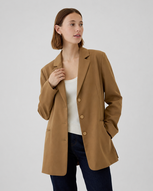 Blazer Delmod camel vintage oversize, sastrería alemana | Talla XXL