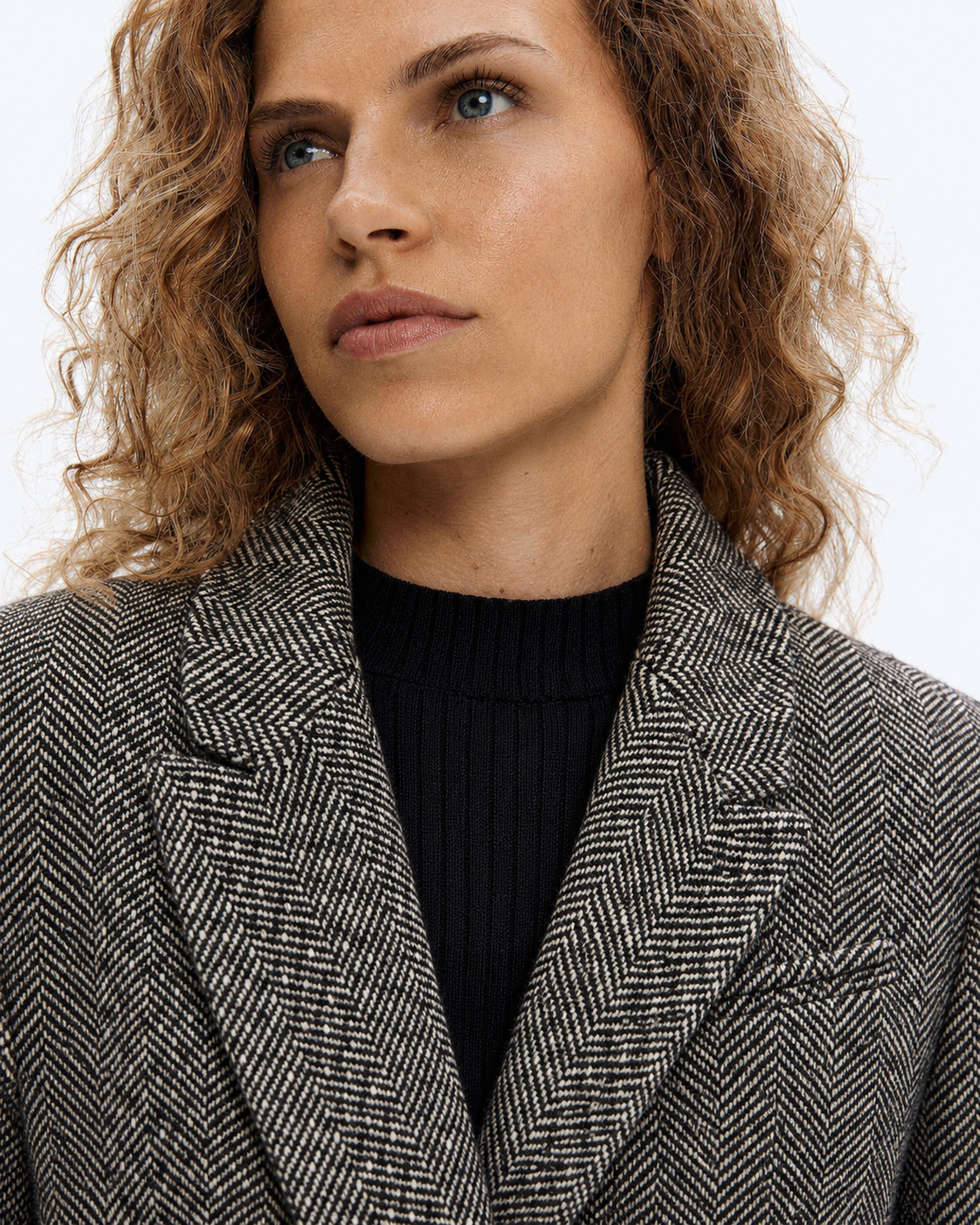 Blazer H&M cruzado de tweed espiga, invierno, gris/negro| Talla 38