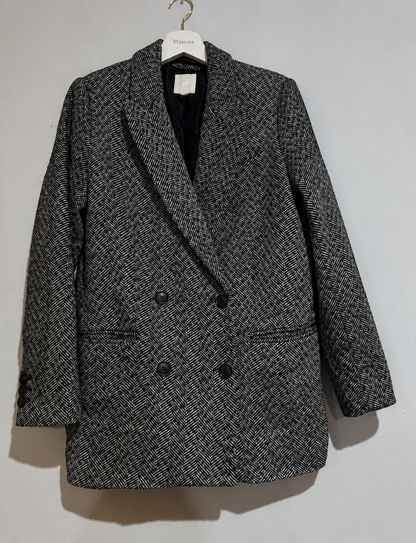 Blazer H&M cruzado de tweed espiga, invierno, gris/negro| Talla 38