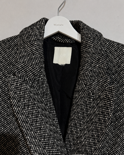 Blazer H&M cruzado de tweed espiga, invierno, gris/negro| Talla 38