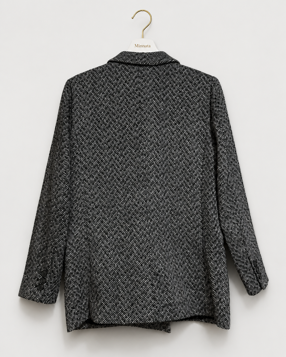 Blazer H&M cruzado de tweed espiga, invierno, gris/negro| Talla 38