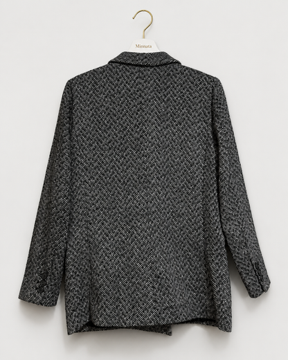 Blazer H&M cruzado de tweed espiga, invierno, gris/negro| Talla 38