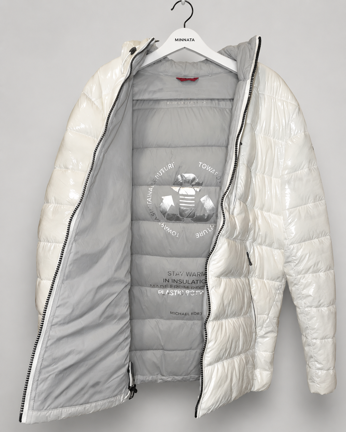 Parka puffer MICHAEL KORS | Blanco perlado brillante con capucha sustentable