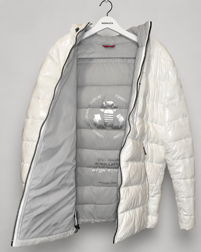 Parka puffer MICHAEL KORS | Blanco perlado brillante con capucha sustentable