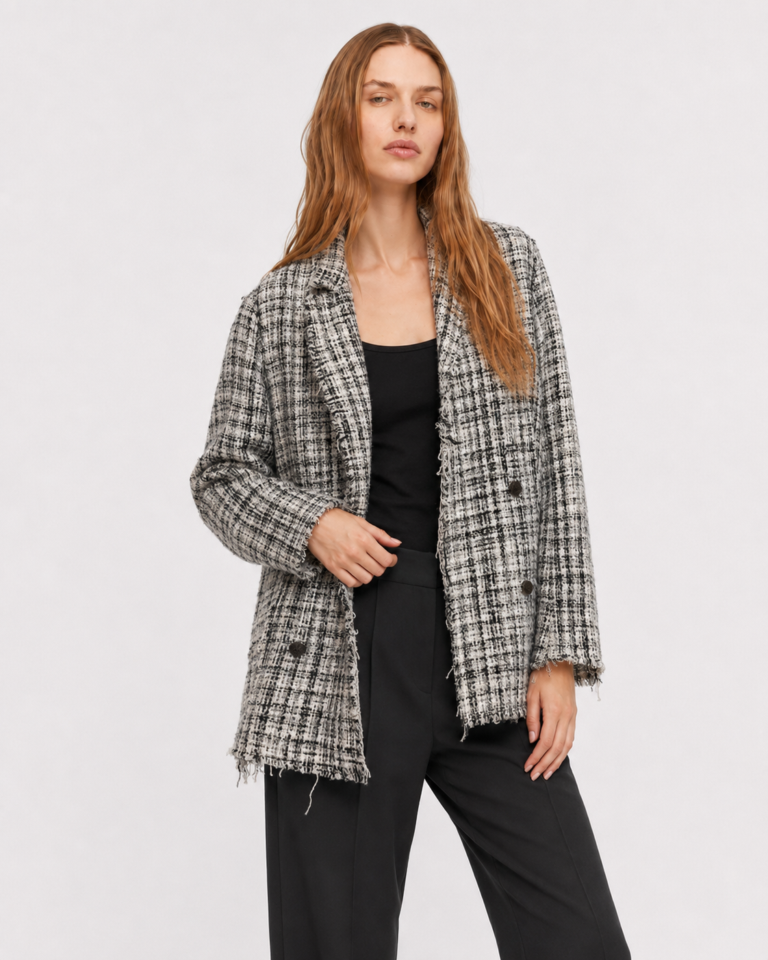 Blazer Vero Moda tweed deshilachado blanco y negro | Talla XS