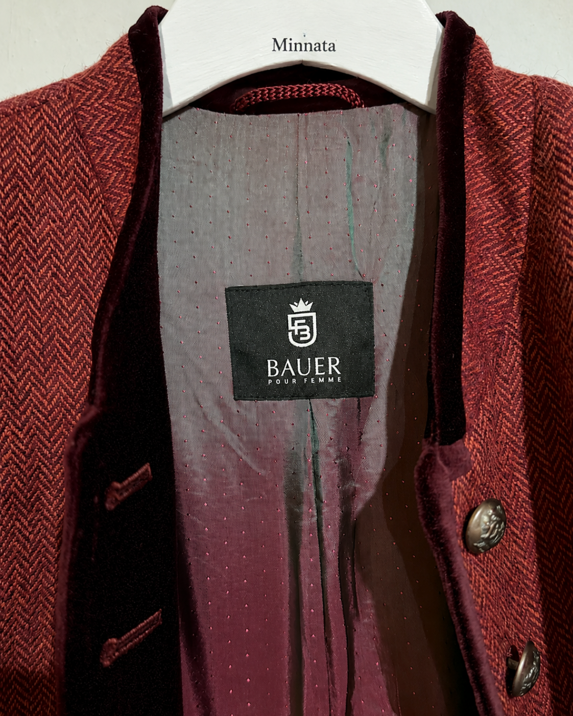 Chaqueta Vintage BAUER Pour Femme · Tweed Espiga Burdeos | Talla