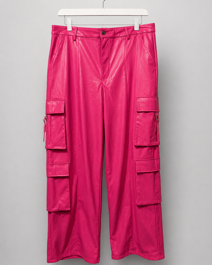 Pantalón cargo de cuerina Rosado Fucsia|  (Barbiecore) | Talla 44