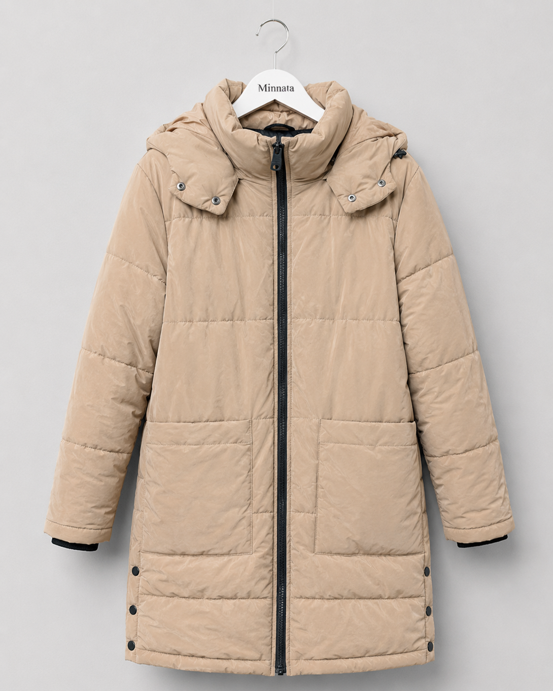 Parka larga puffer Zara — Camel/beige con capucha