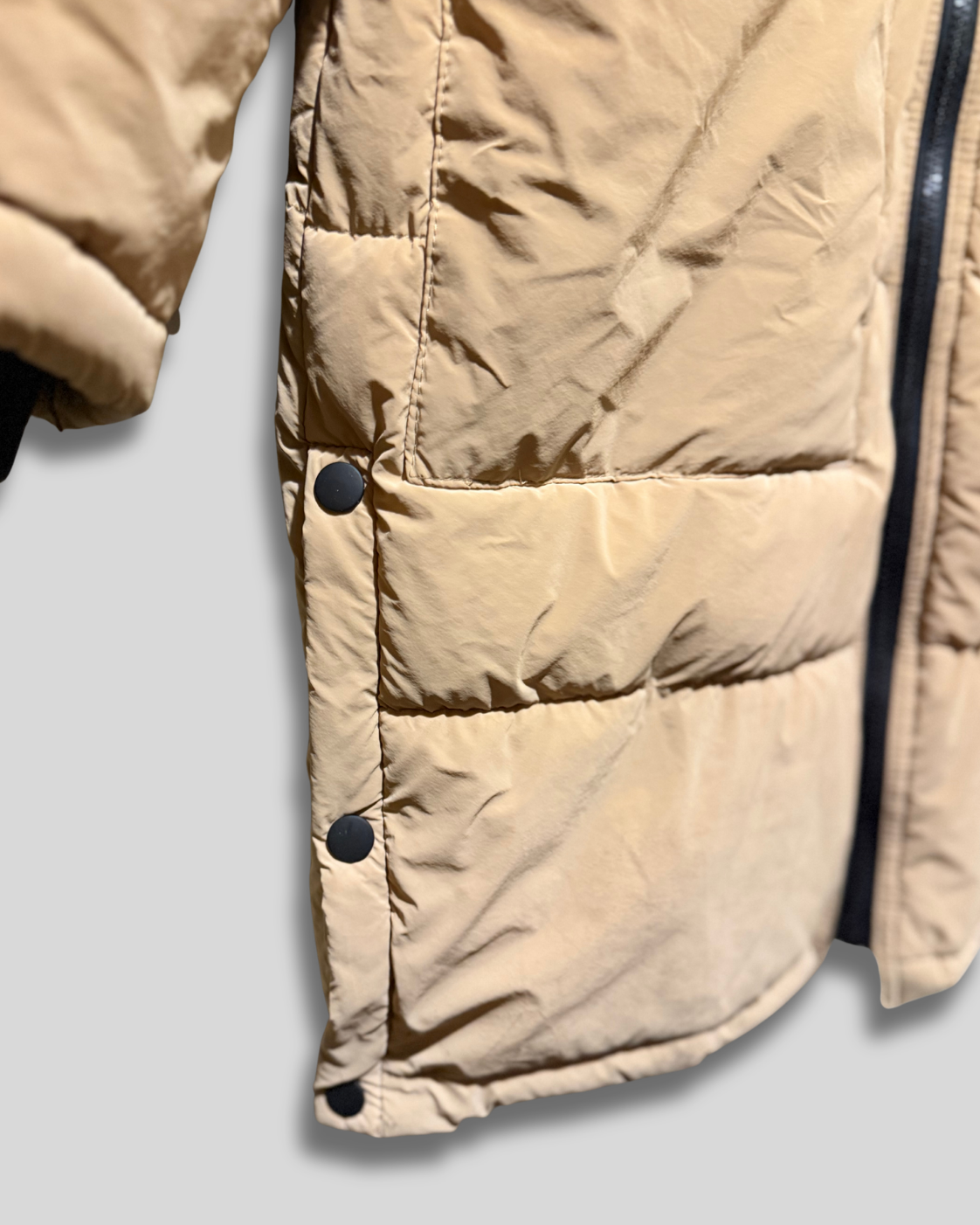 Parka larga puffer Zara — Camel/beige con capucha