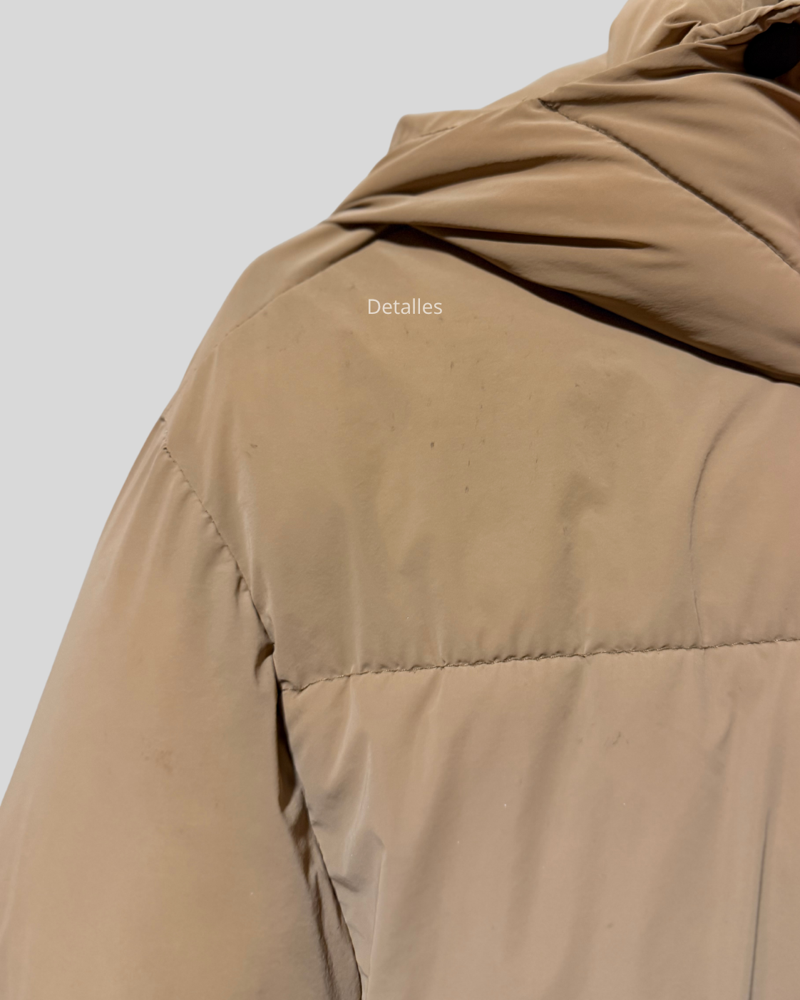 Parka larga puffer Zara — Camel/beige con capucha