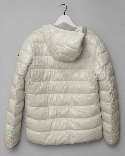 Parka puffer MICHAEL KORS | Blanco perlado brillante con capucha sustentable